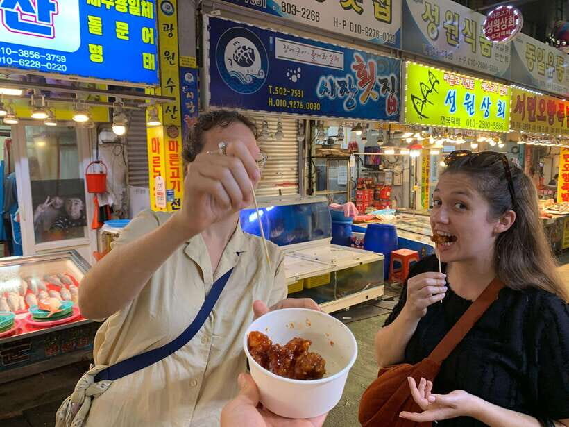 Busan: Food Market Tour. Smash Seafoods and Street foods - Where Jagalchi Station Exit 10 sets you up fast